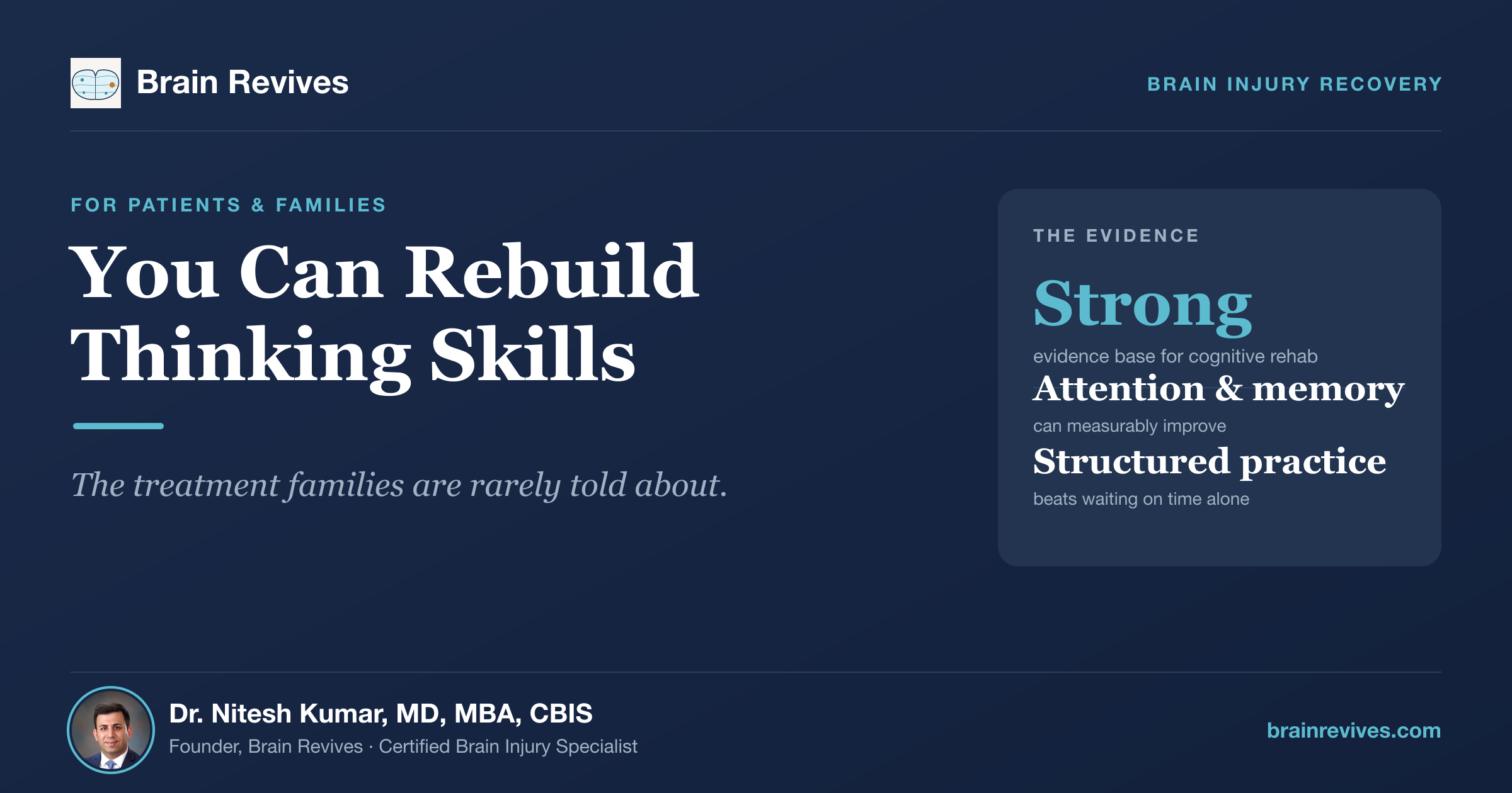 Brain Revives article hero, You Can Rebuild Thinking Skills, by Dr. Nitesh Kumar, MD, MBA, CBIS.